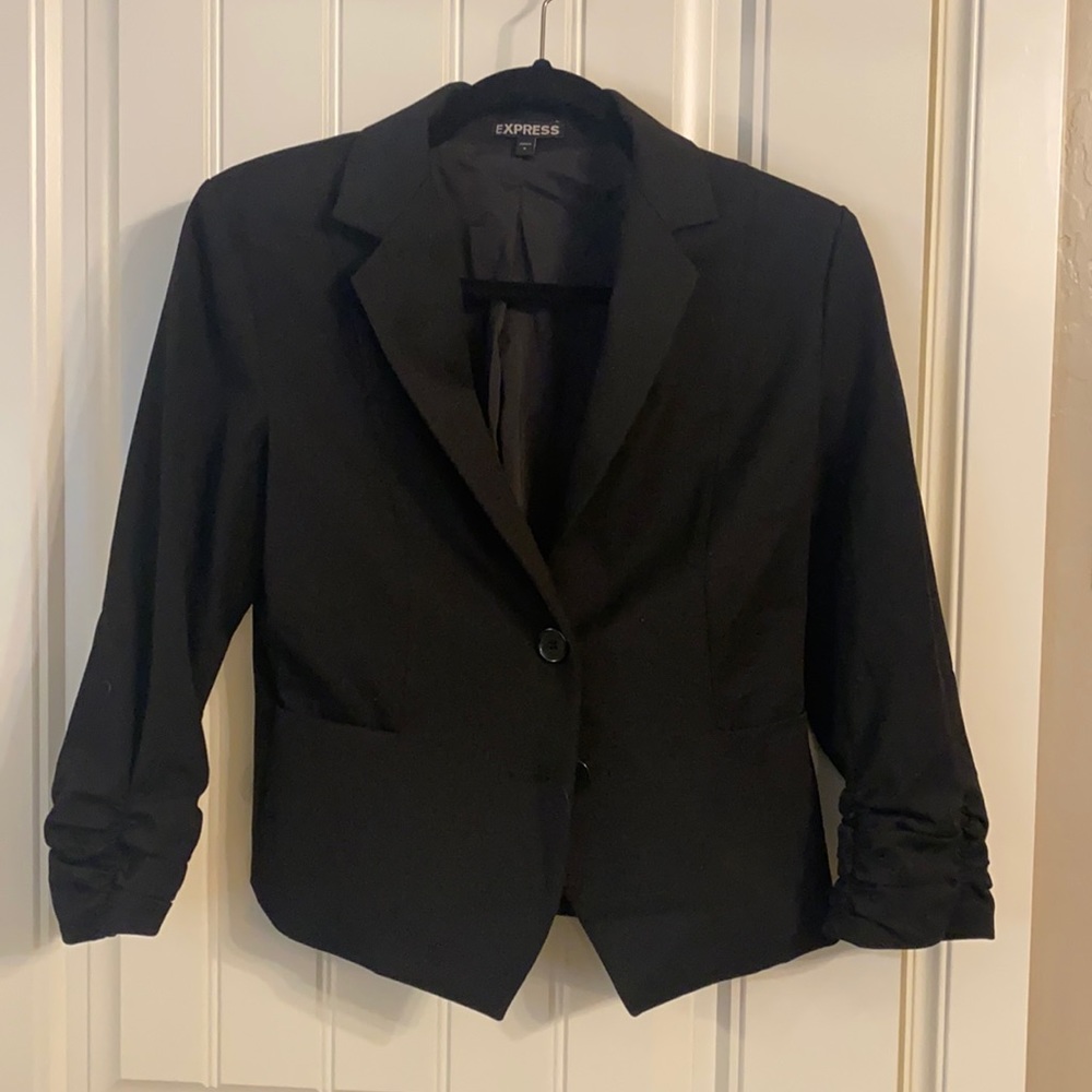 Express one button ruched sleeve blazer